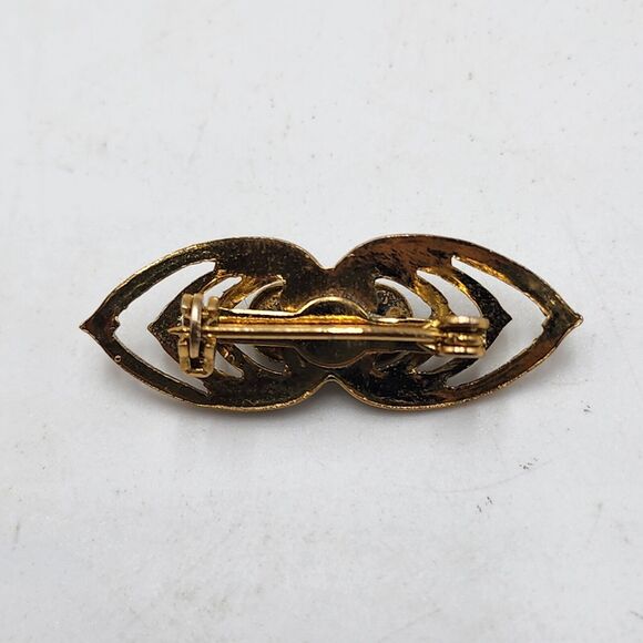 Vintage Long Victorian Revival Bar Brooch Faux Pearl & Faux Turquoise Gold Tone - Picture 3 of 4
